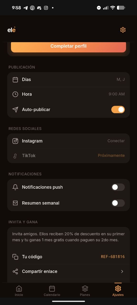 Ajustes de Ele con Instagram Conectar