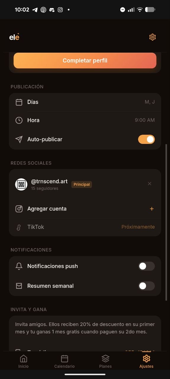 Cuenta de Instagram conectada en Ele